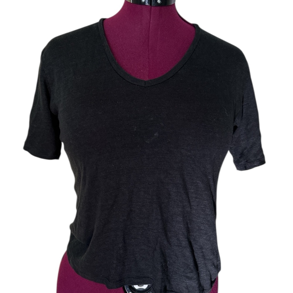 100% linen LARA Black Relaxed Short Sleeve Tee